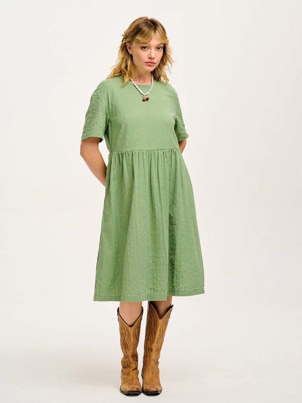 Lucy & Yak Georgia Midi Dress Green UK 16 / US 12 EUC Organic Cotton